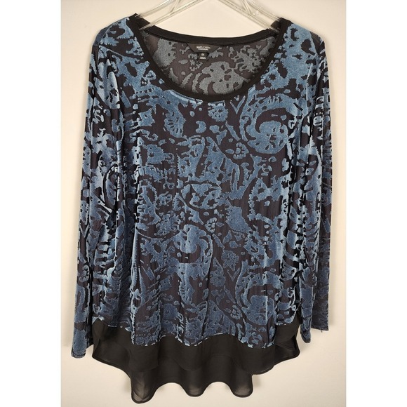 Simply Vera Vera Wang Tops - Simply Vera Vera Wang Velvet Burnout Sheer Trim Dark Floral Top Sz 0X